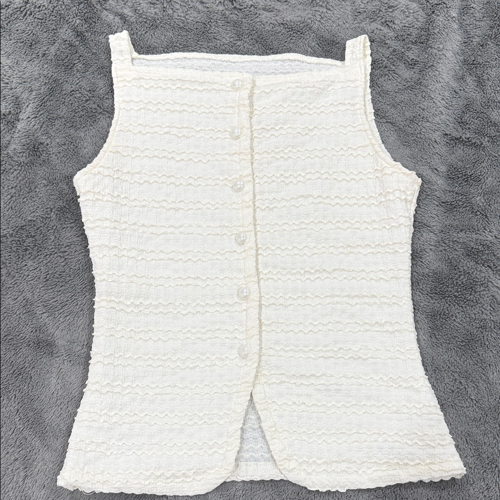 SHEIN Cream Textured Button-Front Tank Top